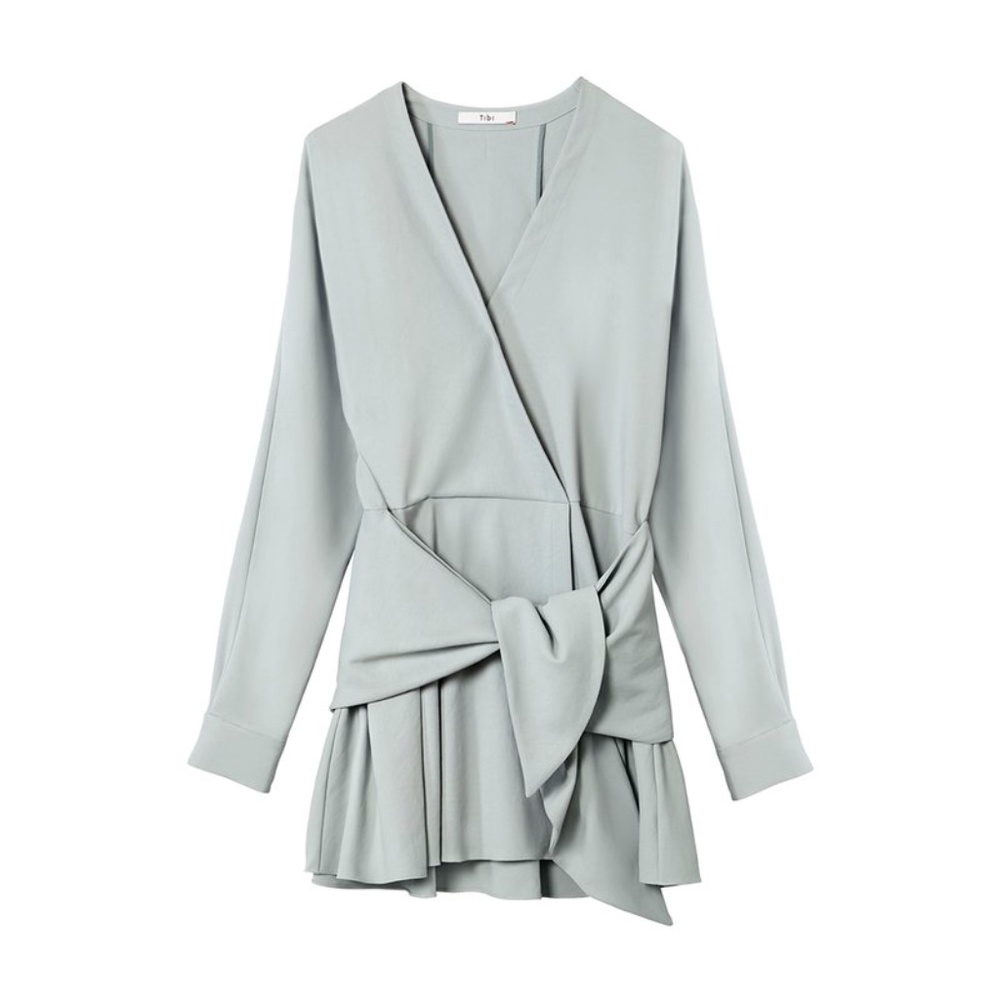 Tibi Ash Green Drape Short Wrap Dress - 6